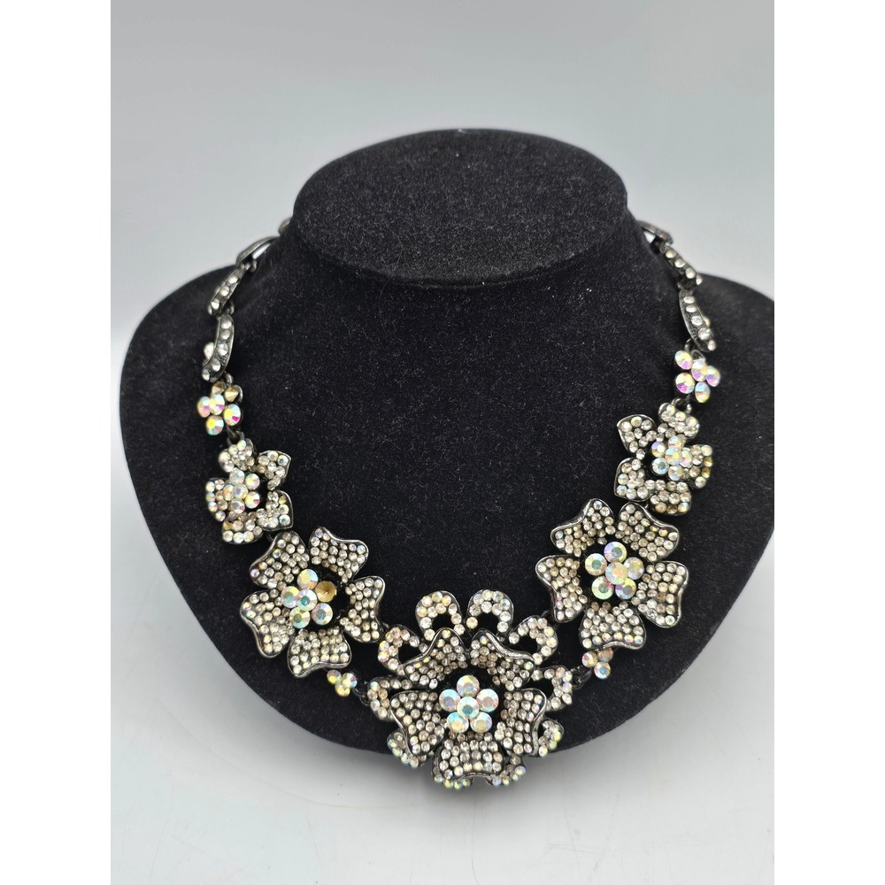 Spectacularl Bib Necklace Womens OS Gunmetal AB Rhinestone Good Statement